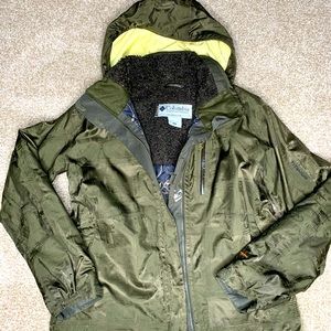 Columbia Womens Titanium OmniTech Ski Snowboard Jacket Green Faux Fur Hood Sz L